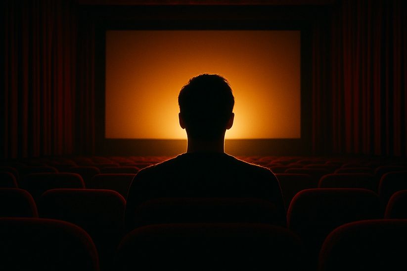 Person watching a movie screen